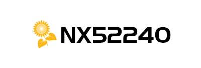 Logo NX52240 cu panglică galbenă pe fundal alb