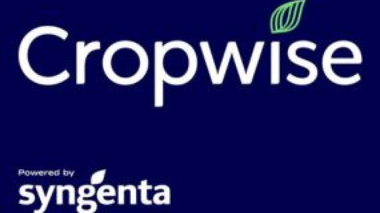 Logo Cropwise pe fundal albastru, cu text „Powered by syngenta”