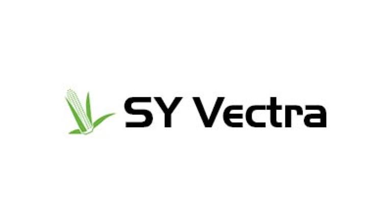 Logo SY Vectra cu o frunză verde stilizată în stânga textului negru.